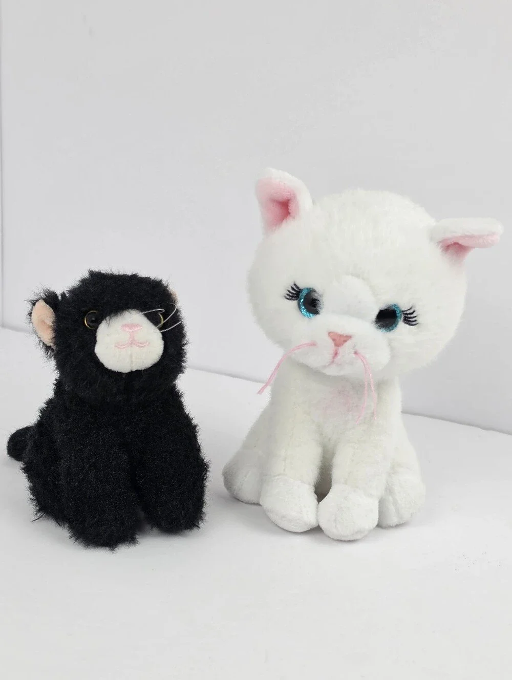 Cute Plush Cat Kitten Toy Set Black & White Stuffed Animals Soft Kawaii